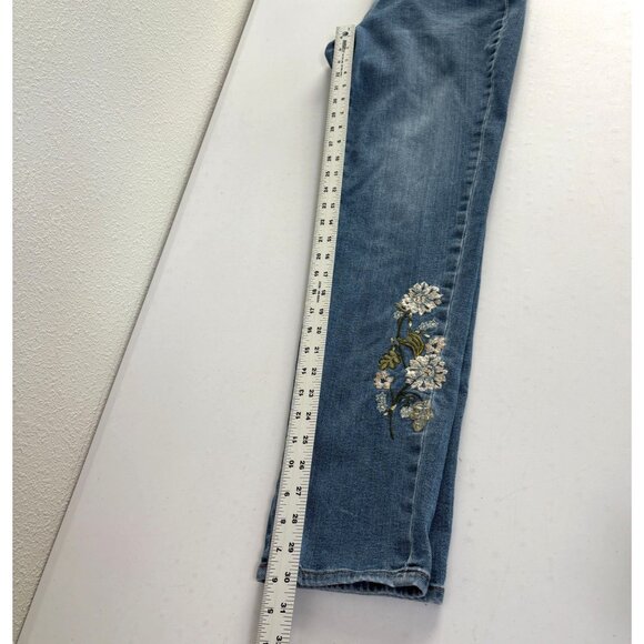 J Jill Denim Weekender Straight Leg Jeans Size 10 Floral Embroidery Mid Rise - Picture 12 of 14